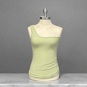 n:philanthropy XS One Shoulder Tank Top‎ Green Ribbed Ruched Sleeveless